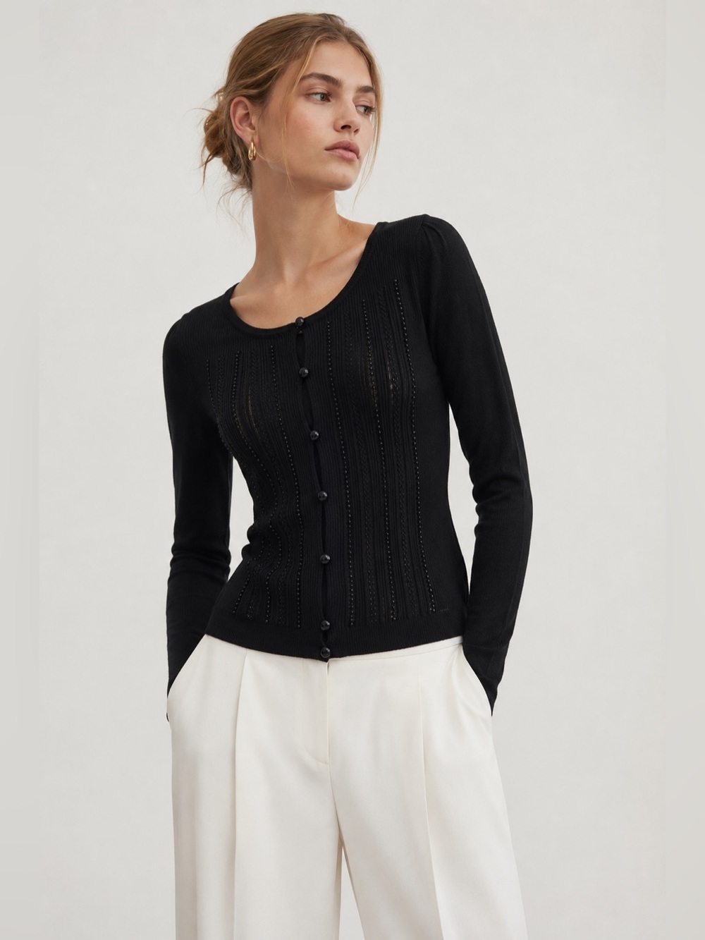 ANN TAYLOR black ribbed beaded knit cardigan S
